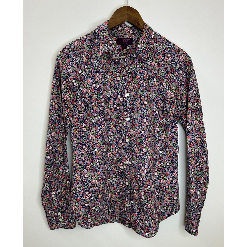 J.Crew Liberty Kayoko Floral Indigo Sunset Perfect Shirt G0534 Women's Size 6 - Picture 2 of 11